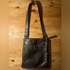 Root Black Leather Crossbody Bag Purse